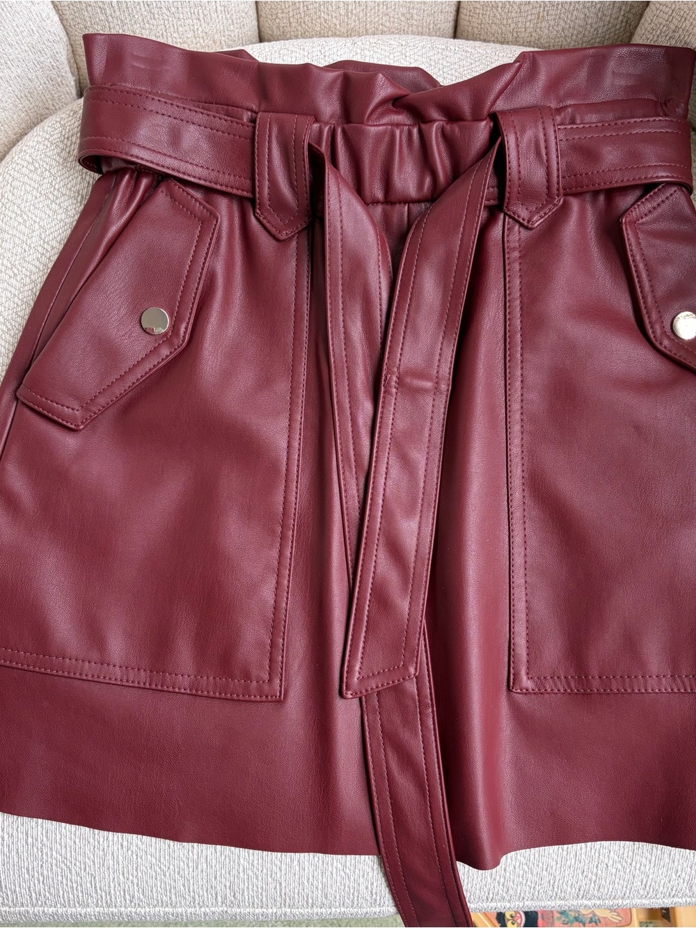 Zara Belted Mini Skirt in Burgundy Size XS